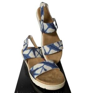 R2 Womens Elastic Strap Open Toe Sandals Tie Dye White Blue Size 9